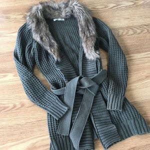Old Navy Fur Trimmed Long Cardigan